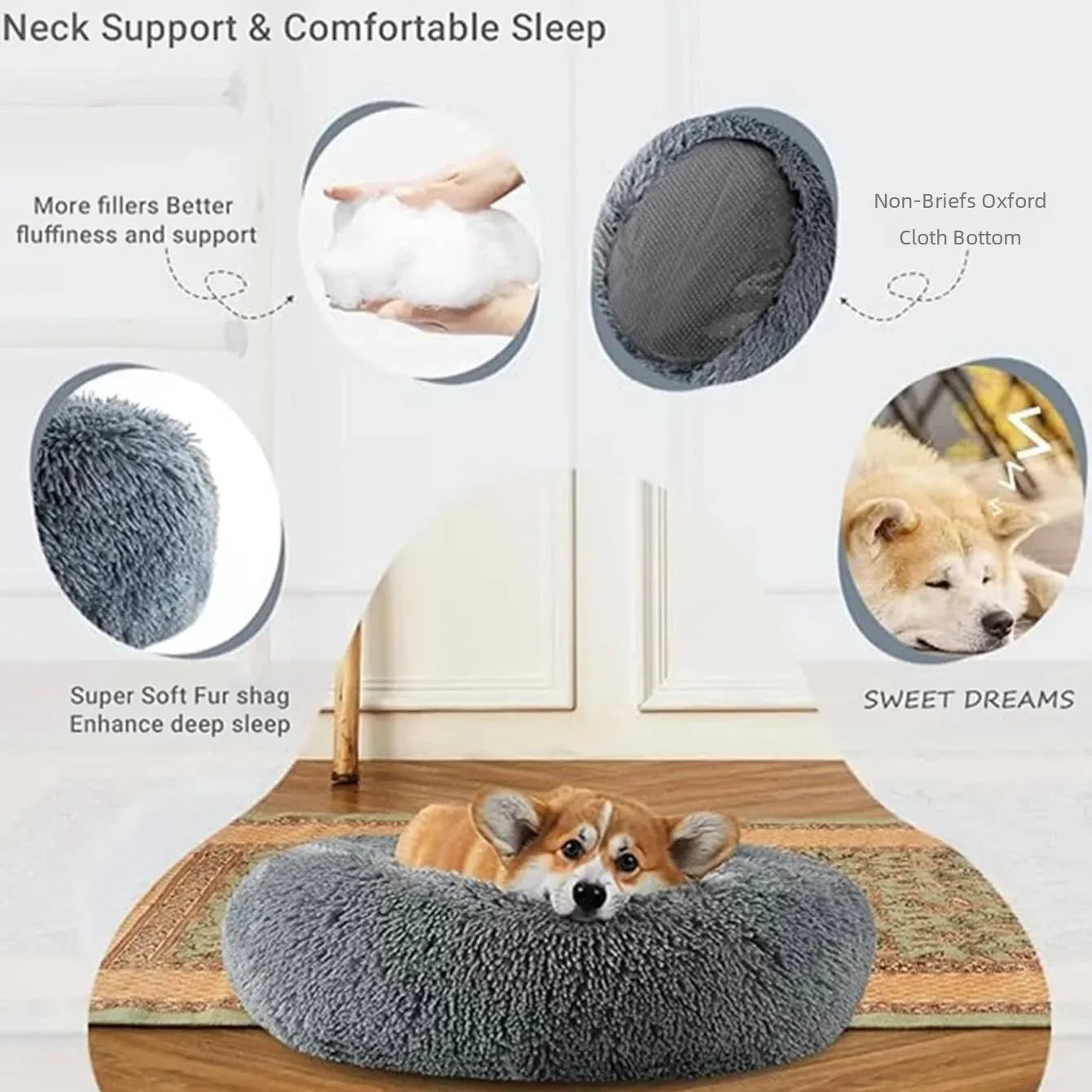 40-90cm 6 Sizes Round Pet Bed for Large Dog Bed Super Soft Cat Bed Plush